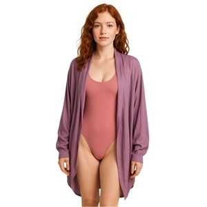 Lilac Chiffon Duster with Dolman Sleeves and Slouchy Pockets. Medium.